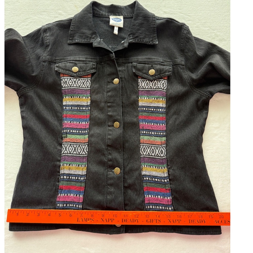 Vintage Diane Gilman DG2 Black‎ M Denim Embroidered Jean Jacket Western Aztec - Picture 14 of 16